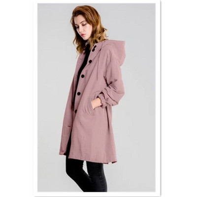 Modes sieviešu brīva poga gadījuma vējjaka jaka ar kapuci vidukļa gara vējjaka ar garām piedurknēm vēja un ūdensnecaurlaidīga jaka