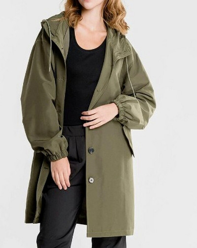 Modes sieviešu brīva poga gadījuma vējjaka jaka ar kapuci vidukļa gara vējjaka ar garām piedurknēm vēja un ūdensnecaurlaidīga jaka