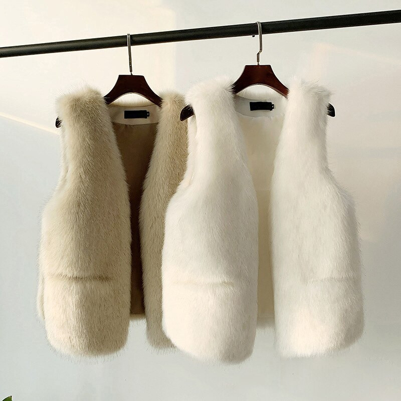 Rudens un ziemas modes mākslīgās lapsas kažokādas vestes sievietēm Jauns ballīšu klubs Eleganta kažokādas veste ar V veida piedurknēm bez piedurknēm rudens kažoki sievietēm