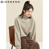 Giordano sieviešu džemperi ar biezu, nolaižamu plecu džemperi ar augstu kakla apkakli, brīvi silti džemperi 05351657
