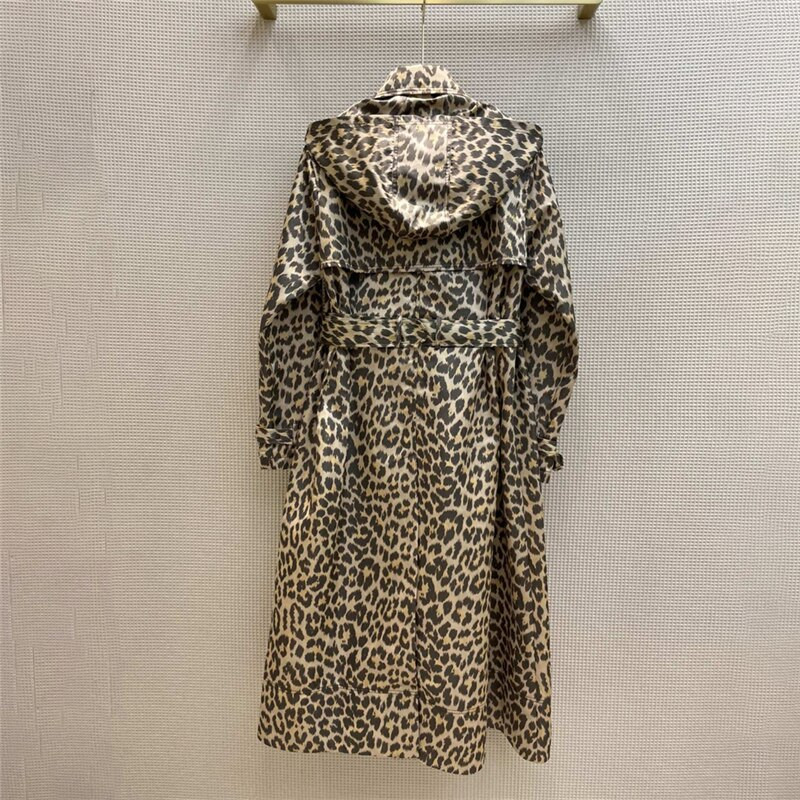 2022. gada pavasara jauna divrindu vidukļa jostas dizaina leoparda raksta vējjaka ar kapuci liela zīmola sieviešu modes vidēja garuma jaka
