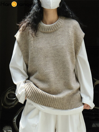 HanOrange 2022 Agrīna rudens tekstūra, vilnas O veida kakla trikotāžas veste, sieviešu brīva profila, mīksta vaskaina ādai draudzīgs džemperis bez piedurknēm