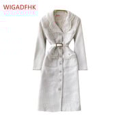 Retro mazs, smaržīgs tvīda mētelis 2021. gada rudenī un ziemā augstas kvalitātes vidukļa vidēja garuma, elegants, moderns, vienkāršs balts mētelis