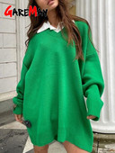 Rudens sieviešu garais džemperis, trikotāžas ziemas, liela izmēra kakla izgriezuma sieviešu džemperis, 2022. gada brīvi vintage zaļi silti sieviešu džemperi