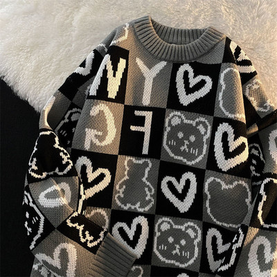 Ženski preveliki pulover široki ženski vintage retro pleteni pulover Y2k Jesen Zima Streetwear Pulover Unisex