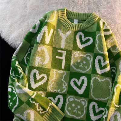 Ženski preveliki pulover široki ženski vintage retro pleteni pulover Y2k Jesen Zima Streetwear Pulover Unisex