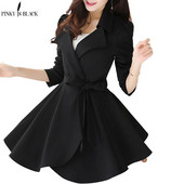 PinkyIsBlack Κομψό βολάν γυαλιστερό γιακά Γυναικείο παλτό ψηλόμεσο Φθινοπωρινό χειμωνιάτικο μακρυμάνικο παλτό γυναικείο