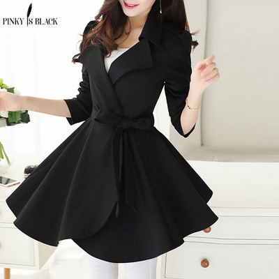 PinkyIsBlack Κομψό βολάν γυαλιστερό γιακά Γυναικείο παλτό ψηλόμεσο Φθινοπωρινό χειμωνιάτικο μακρυμάνικο παλτό γυναικείο