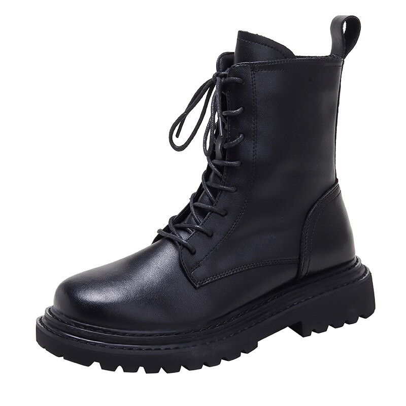 SmallHut Sieviešu ādas puszābaki rudens ziemas mežģīnes melni brūni zemi kvadrātveida papēži Eleganti rāvējslēdzējs, apaļš purngals ielas apavi