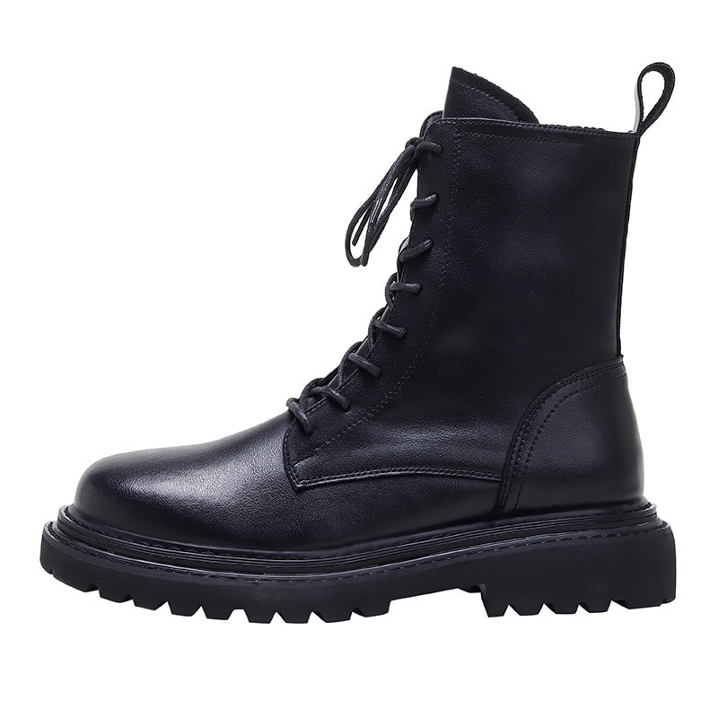 SmallHut Sieviešu ādas puszābaki rudens ziemas mežģīnes melni brūni zemi kvadrātveida papēži Eleganti rāvējslēdzējs, apaļš purngals ielas apavi