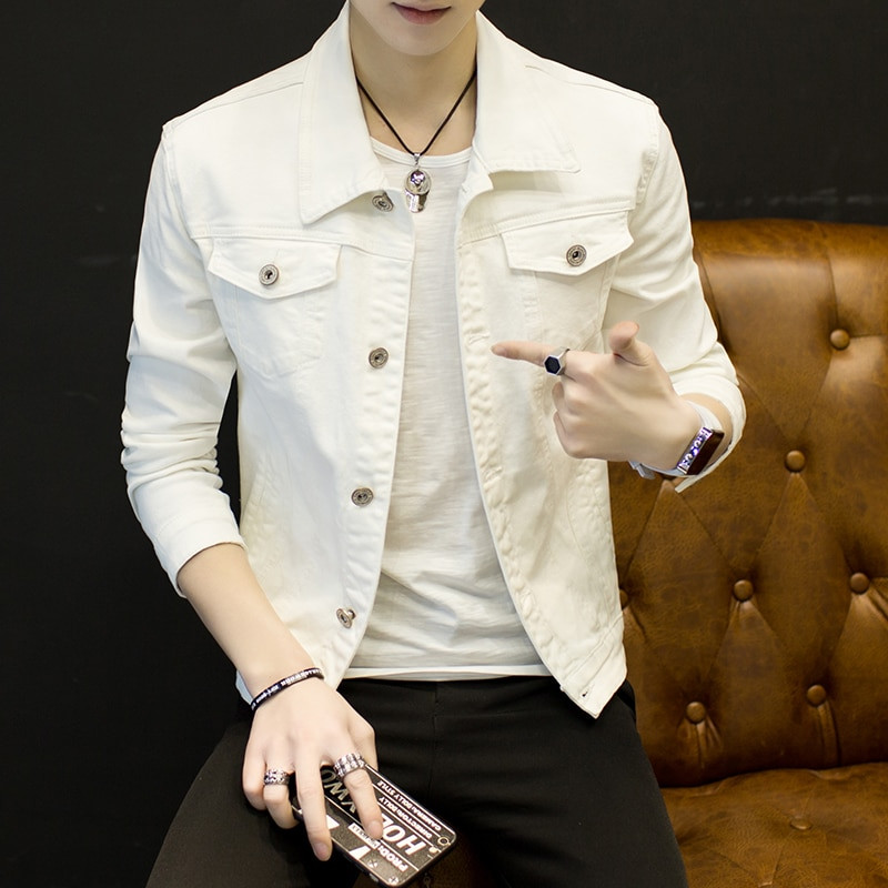 2022. gada jauna vīriešu džinsa jaka Slim Fit modes džinsi jakas kabatas jaka Vīriešu vīriešu pavasara rudens klasisks melns balts mētelis