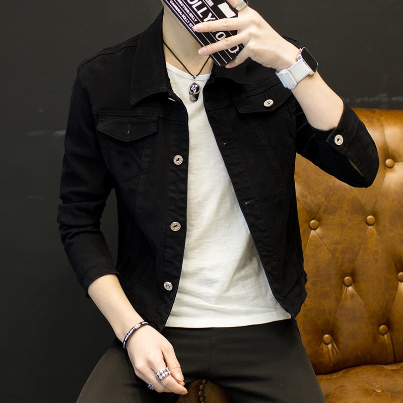 2022. gada jauna vīriešu džinsa jaka Slim Fit modes džinsi jakas kabatas jaka Vīriešu vīriešu pavasara rudens klasisks melns balts mētelis