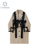 2022. g. sieviešu priekšgala mētelis, brīvs, vienrindas retro ielu apģērbs, modes raibs, viltots divu gabalu vējjaku virsdrēbju topi