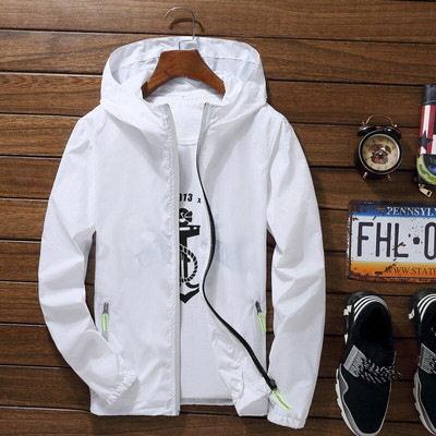 Īpaši viegla vīriešu vasaras jaka ar kapuci Īpaši plāns vējjaka kažokādas sauļošanās līdzeklis, ūdensizturīgs pludmales ikdienas jakas