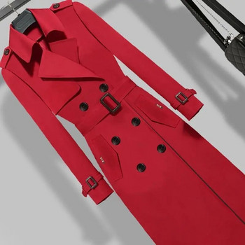 Outwear Female Υψηλής ποιότητας Κόκκινο Μαύρο Kaki Trench Γυναικείο φθινοπωρινό αντιανεμικό παλτό πάνω από το γόνατο casual μακρύ παλτό