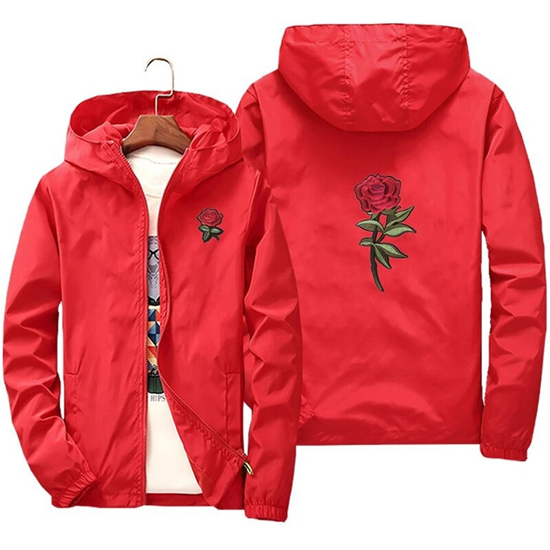 Rose Bomber Hip Hop Slim Fit Flowers Pilot jakas ar kapuci vīriešiem