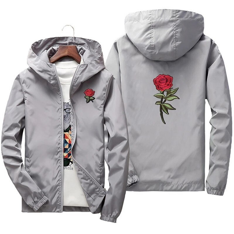 Rose Bomber Hip Hop Slim Fit Flowers Pilot jakas ar kapuci vīriešiem