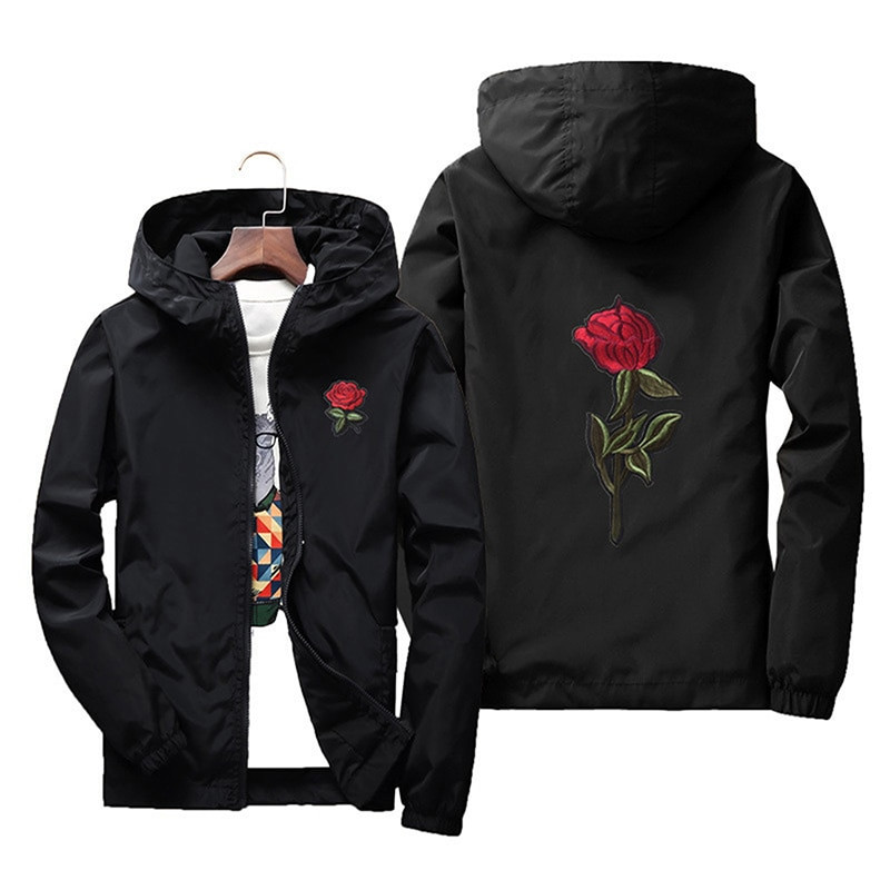 Rose Bomber Hip Hop Slim Fit Flowers Pilot jakas ar kapuci vīriešiem