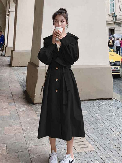 Rudens mēteļi Sieviešu ziema 2022 Jakas vienkrāsains atloks ar vienrindu siksnu, gara vējjaka Trenčjaka sievietēm, apģērba augšdaļa