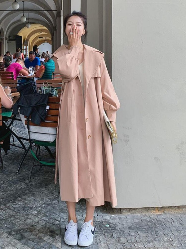 Rudens mēteļi Sieviešu ziema 2022 Jakas vienkrāsains atloks ar vienrindu siksnu, gara vējjaka Trenčjaka sievietēm, apģērba augšdaļa