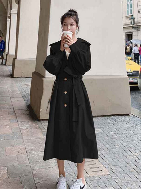 Rudens mēteļi Sieviešu ziema 2022 Jakas vienkrāsains atloks ar vienrindu siksnu, gara vējjaka Trenčjaka sievietēm, apģērba augšdaļa