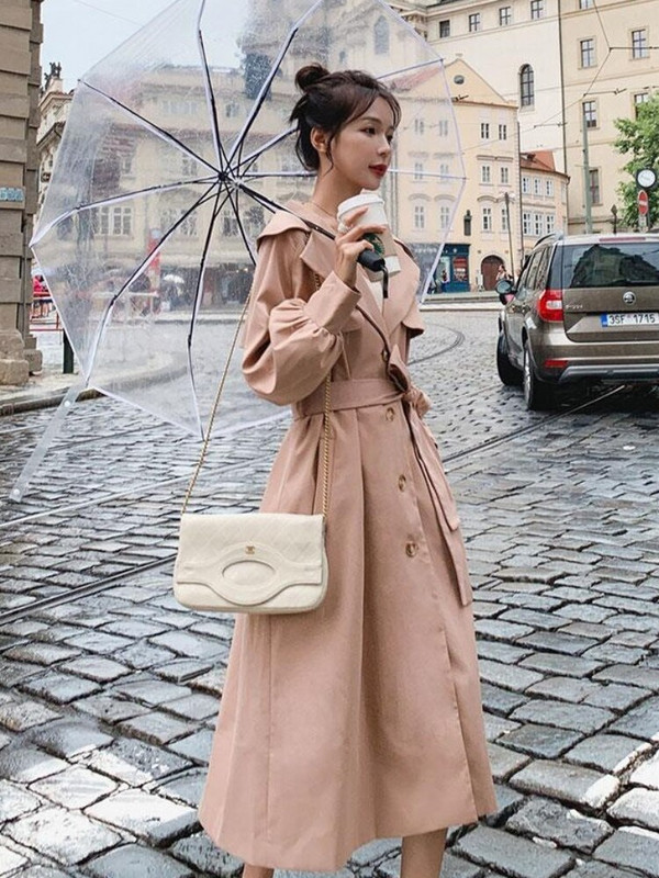 Rudens mēteļi Sieviešu ziema 2022 Jakas vienkrāsains atloks ar vienrindu siksnu, gara vējjaka Trenčjaka sievietēm, apģērba augšdaļa