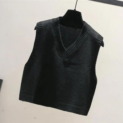 Ženski kratki labavi pleteni pulover bez rukava Ženski džemper prsluk Ženski pulover s V-izrezom Gornje odjeće za tinejdžerke, školske djevojke