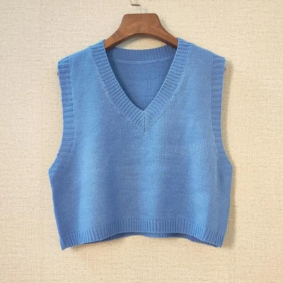 Ženski kratki labavi pleteni pulover bez rukava Ženski džemper prsluk Ženski pulover s V-izrezom Gornje odjeće za tinejdžerke, školske djevojke