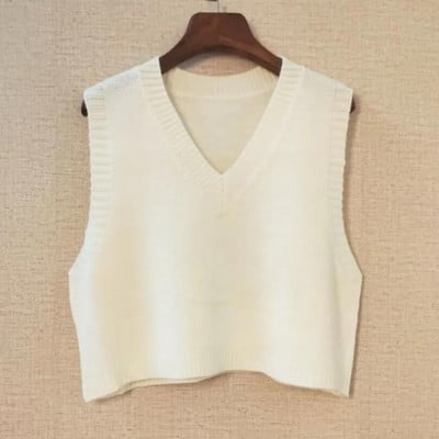 Ženski kratki labavi pleteni pulover bez rukava Ženski džemper prsluk Ženski pulover s V-izrezom Gornje odjeće za tinejdžerke, školske djevojke