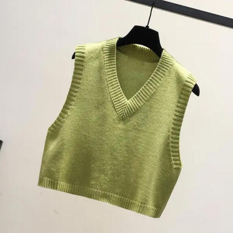 Ženski kratki labavi pleteni pulover bez rukava Ženski džemper prsluk Ženski pulover s V-izrezom Gornje odjeće za tinejdžerke, školske djevojke