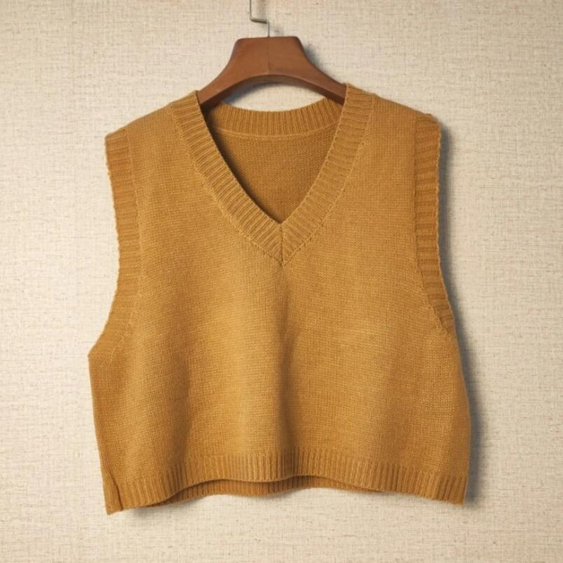 Ženski kratki labavi pleteni pulover bez rukava Ženski džemper prsluk Ženski pulover s V-izrezom Gornje odjeće za tinejdžerke, školske djevojke