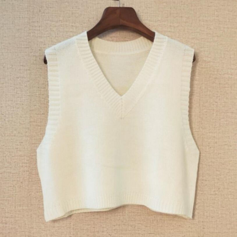 Ženski kratki labavi pleteni pulover bez rukava Ženski džemper prsluk Ženski pulover s V-izrezom Gornje odjeće za tinejdžerke, školske djevojke