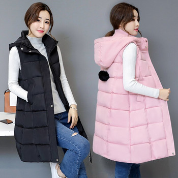 Γυναικείο βαμβακερό γιλέκο χειμερινού 2022 Plus μέγεθος M-5XL Αμάνικο ζεστό με κουκούλα, χαλαρό, μακρύ γιλέκο, γυναικείο εξωτερικά ρούχα με επένδυση