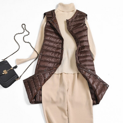 Jauna sieviešu rudens ziemas veste bez piedurknēm sievietēm ar spiedpogu, vēja necaurlaidīga viegla, gara veste, silta lielizmēra odere M-3XL