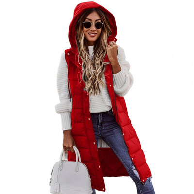 Γιλέκο Πανωφόρι Κομψό Μακρύ Τύπο με κουκούλα Ζεστό Βαμβακερό Πουφερ Γιλέκο Φαρδύ Χειμερινό γιλέκο