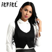 Jaunums Sieviešu modes nolaižama apkakle bez piedurknēm ar divrindu vestes augšdaļa, atsevišķa veste Crop Top formāla veste ballītei