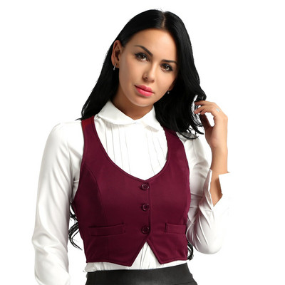 Jaunums Sieviešu modes nolaižama apkakle bez piedurknēm ar divrindu vestes augšdaļa, atsevišķa veste Crop Top formāla veste ballītei