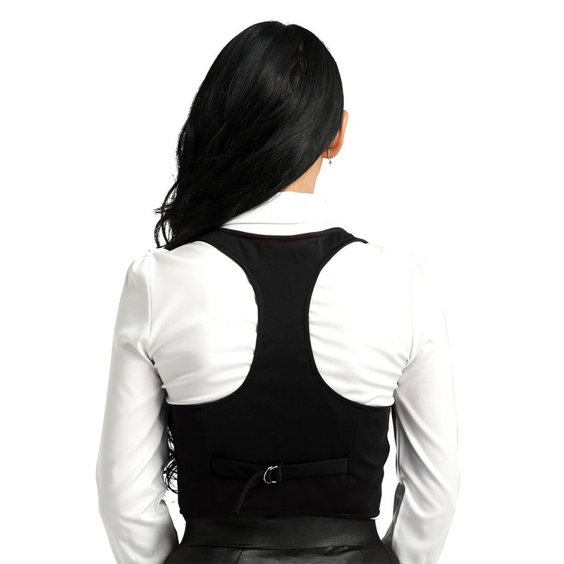 Jaunums Sieviešu modes nolaižama apkakle bez piedurknēm ar divrindu vestes augšdaļa, atsevišķa veste Crop Top formāla veste ballītei