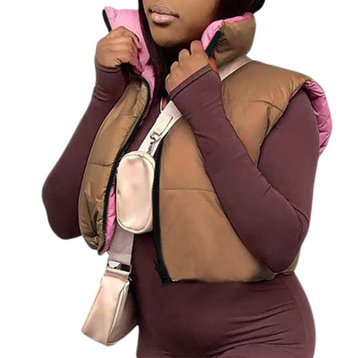 Γυναικείο τζάκετ διπλής όψης με φερμουάρ επάνω Γιλέκο Winter Fashion Αμάνικο γιλέκο Παλτό Casual κοντά σακάκι Streetwear Ζακέτες