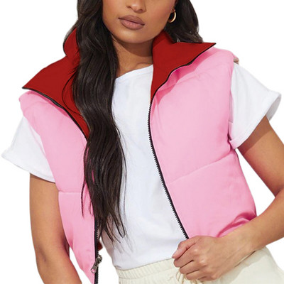 Γυναικείο τζάκετ διπλής όψης με φερμουάρ επάνω Γιλέκο Winter Fashion Αμάνικο γιλέκο Παλτό Casual κοντά σακάκι Streetwear Ζακέτες