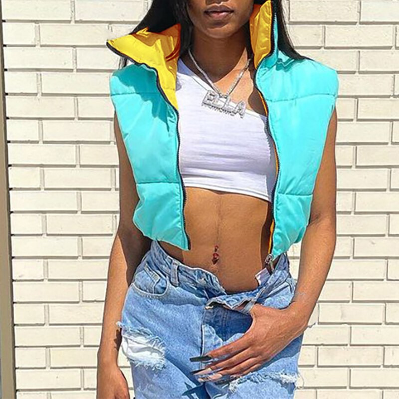 Γυναικείο τζάκετ διπλής όψης με φερμουάρ επάνω Γιλέκο Winter Fashion Αμάνικο γιλέκο Παλτό Casual κοντά σακάκι Streetwear Ζακέτες