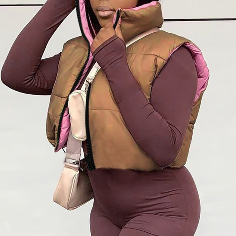 Γυναικείο τζάκετ διπλής όψης με φερμουάρ επάνω Γιλέκο Winter Fashion Αμάνικο γιλέκο Παλτό Casual κοντά σακάκι Streetwear Ζακέτες