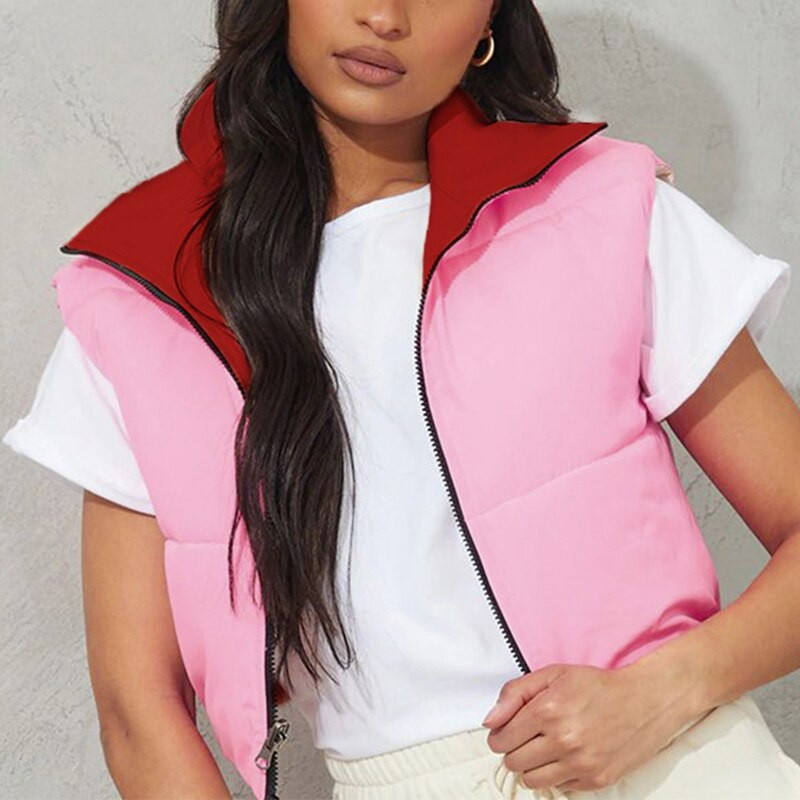 Γυναικείο τζάκετ διπλής όψης με φερμουάρ επάνω Γιλέκο Winter Fashion Αμάνικο γιλέκο Παλτό Casual κοντά σακάκι Streetwear Ζακέτες