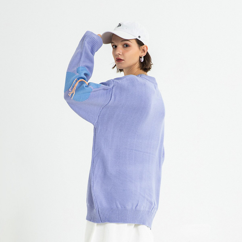 Πλεκτό πουλόβερ σε ποπ αρτ μόδα Πολύχρωμο λουλουδάτο μοτίβο για γυναίκες Ανδρικά ζευγάρια Ρομαντικό και χαριτωμένο φθινοπωρινό παλτό Kawaii 2022 New In