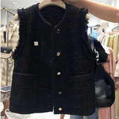 Σχεδιασμένο με κουμπιά Κομψό φθινοπωρινό γυναικείο γιλέκο Νέα μονόχρωμα αμάνικα γιλέκα με λαιμόκοψη 2022 τσέπες όλα ταιριάζουν φθινοπωρινά μπλουζάκια