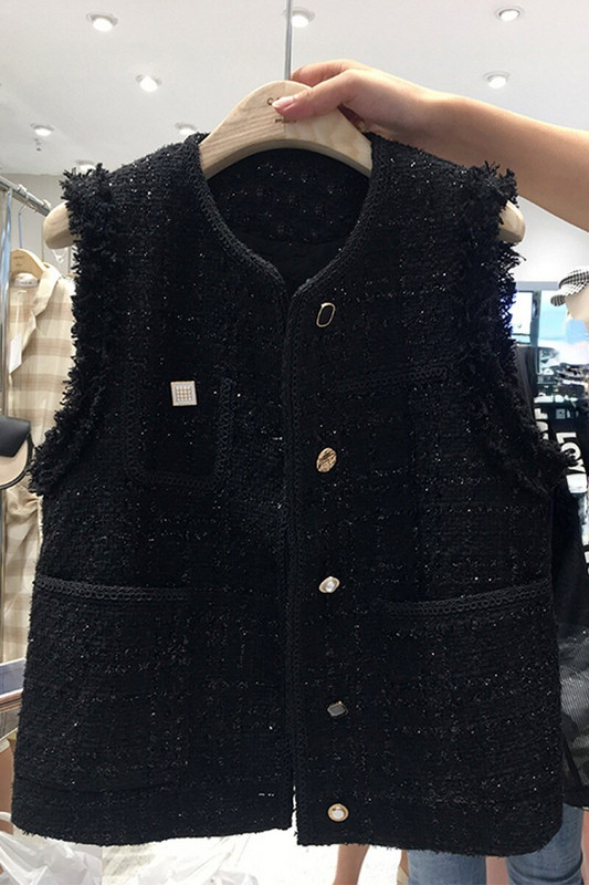 Σχεδιασμένο με κουμπιά Κομψό φθινοπωρινό γυναικείο γιλέκο Νέα μονόχρωμα αμάνικα γιλέκα με λαιμόκοψη 2022 τσέπες όλα ταιριάζουν φθινοπωρινά μπλουζάκια
