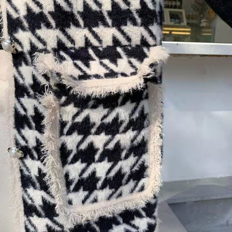 Φθινοπωρινό χειμερινό κορεατικό στιλ Houndstooth γυναικείο γιλέκο Κομψό μοδάτο παλτό παντός τύπου Γυναικείο καρό σακάκι με χαλαρά κουμπιά
