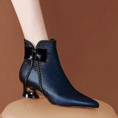 Gležnjače za žene, nove jesensko-zimske 2022., ženske kožne jednostruke čizme, cipele, ženske čizme sa špicom na nisku petu, martinke