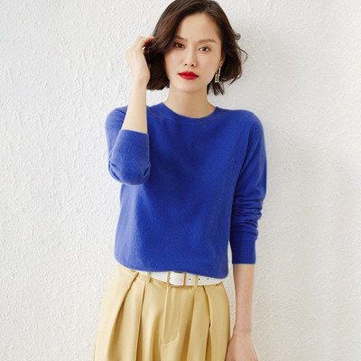 Φθινοπωρινό χειμωνιάτικο γυναικείο πουλόβερ με λαιμόκοψη μασίφ πουλόβερ από κασμίρ με μακρυμάνικο πουκάμισο με μακρυμάνικο κάζουαλ Basic pull Femme