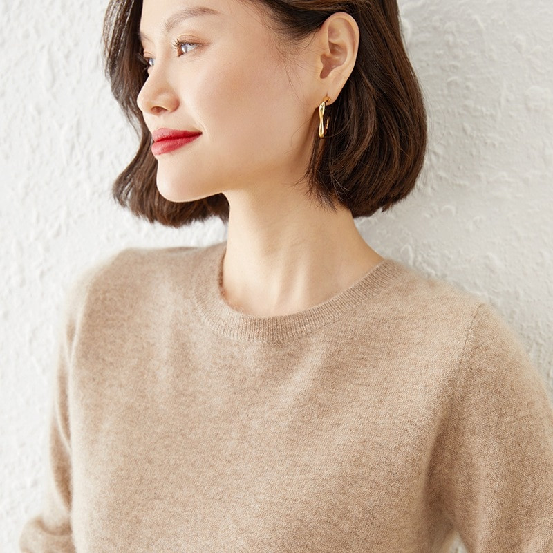 Φθινοπωρινό χειμωνιάτικο γυναικείο πουλόβερ με λαιμόκοψη μασίφ πουλόβερ από κασμίρ με μακρυμάνικο πουκάμισο με μακρυμάνικο κάζουαλ Basic pull Femme